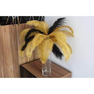 5 Gold & 5 Black Feathers Size 12-14 inches Wedding Centerpiece Bouquet Decor